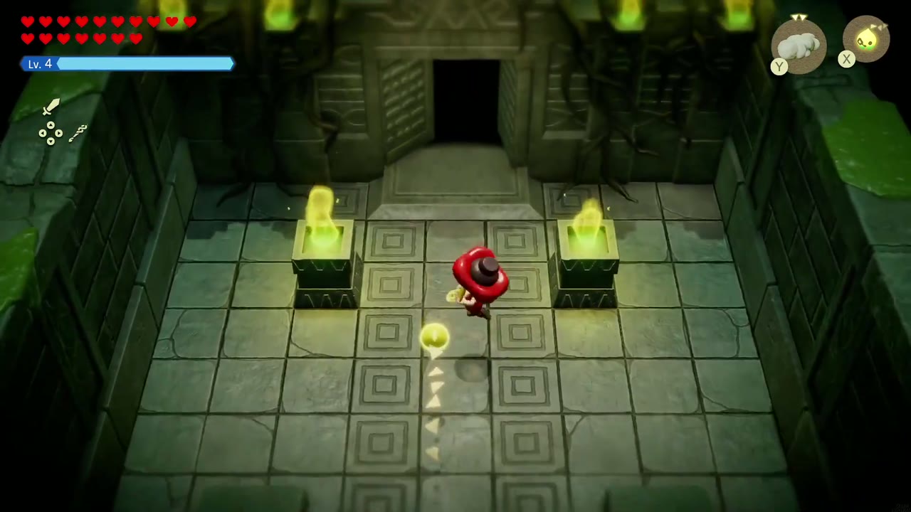 The Eternal Forest - The Legend of Zelda: Echoes of Wisdom Walkthrough 51 Zelda walks through the torch-lit stone room toward the inner shrine of the Ancient Ruins.