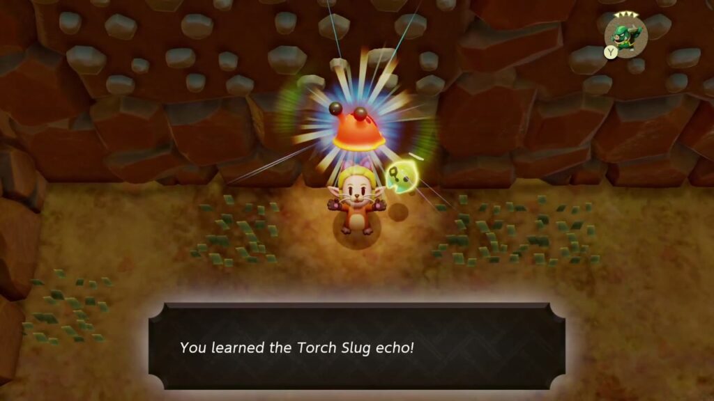The Rift on Eldin Volcano - The Legend of Zelda: Echoes of Wisdom Walkthrough 17 Zelda learns the Torch Slug echo after defeating one on the Eldin Volcano Trail wall.