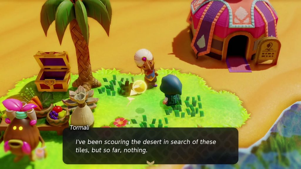 A Rift in the Gerudo Desert - The Legend of Zelda: Echoes of Wisdom Walkthrough 8 Tormali, an oasis guard, explains she has scoured the desert for tiles, starting The Flying Tile.
