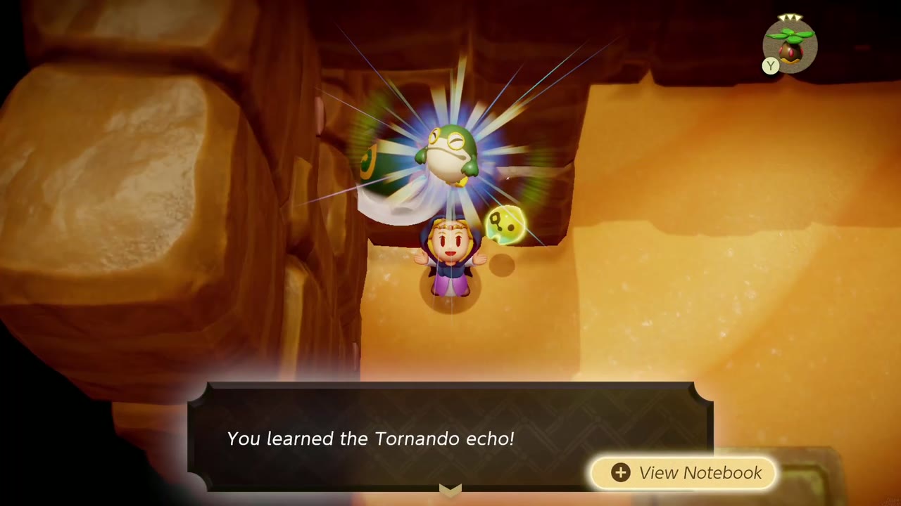 Zelda aprende o eco Tornado em uma sala arenosa selada do Gerudo caverna de canhão de vento no deserto Zelda aprende o eco Tornado em uma sala arenosa selada do Gerudo caverna de canhão de vento no deserto