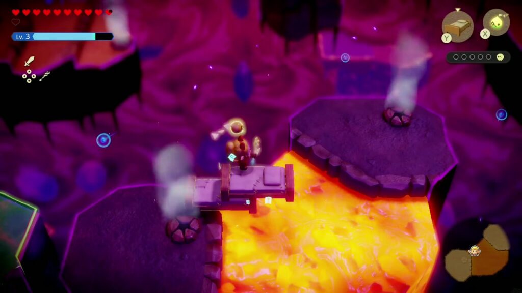 The Rift on Eldin Volcano - The Legend of Zelda: Echoes of Wisdom Walkthrough 25 Zelda lays a Bed echo across lava in the Stilled Western Eldin Volcano rift on the upper trail.
