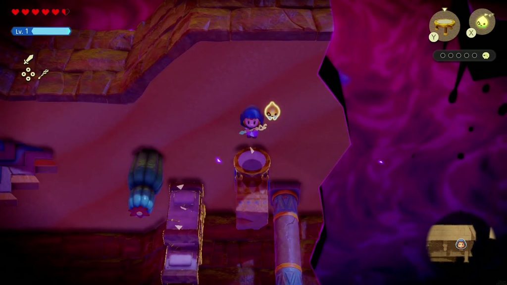 A Rift in the Gerudo Desert - The Legend of Zelda: Echoes of Wisdom Walkthrough 67 Zelda bounces on a Trampoline echo set on top of the bed stack to reach the upper ledge.