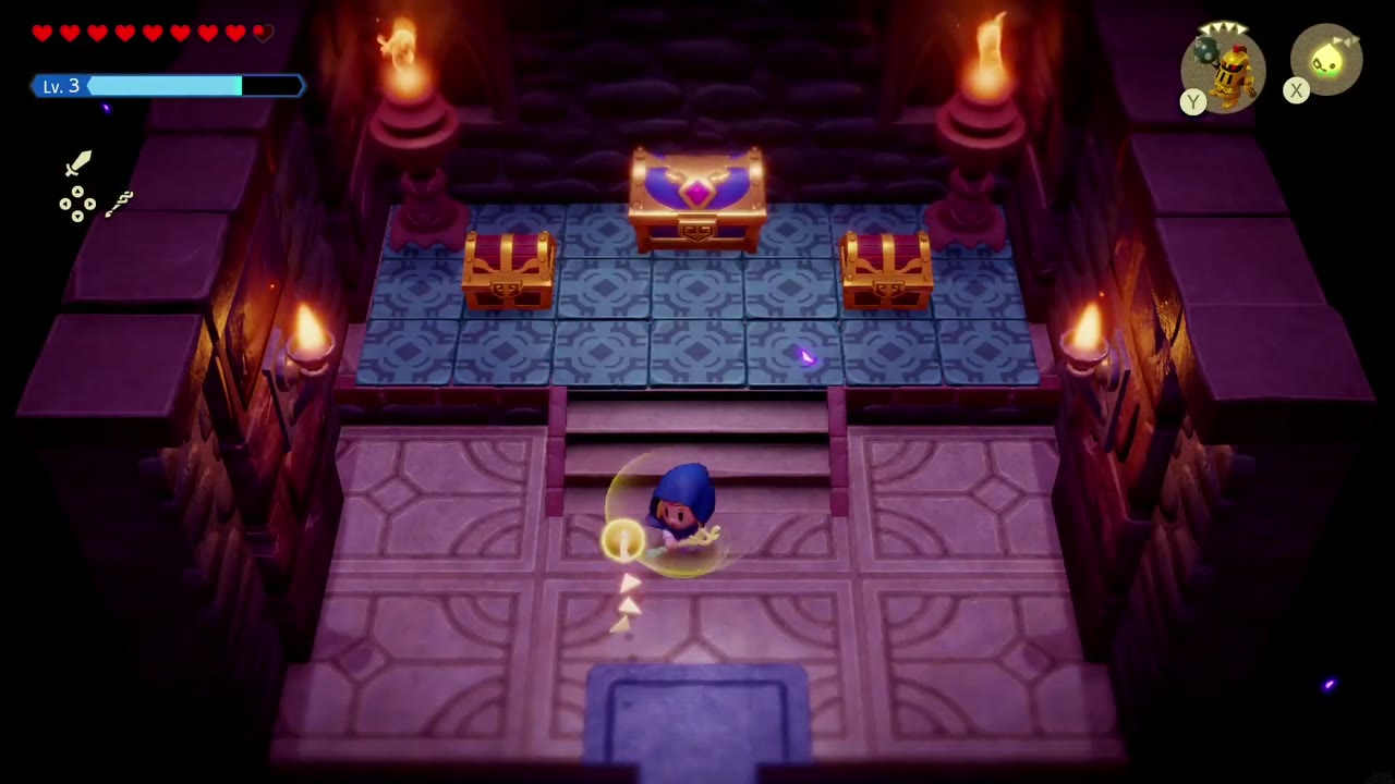 Hyrule Castle: Still Missing - The Legend of Zelda: Echoes of Wisdom Walkthrough 110 The treasure room north of the Ball-and-Chain room holds a big chest flanked by two small ones.