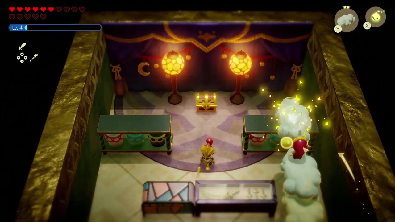 Zelda uses cloud echoes as cover to slip past guards toward the treasury chest. Zelda uses cloud echoes as cover to slip past guards toward the treasury chest.