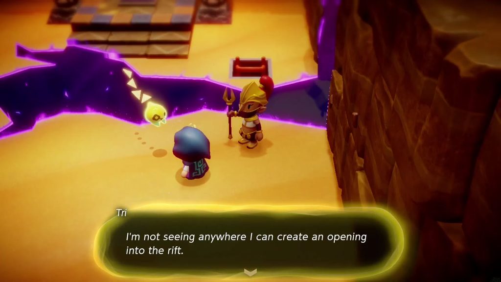 A Rift in the Gerudo Desert - The Legend of Zelda: Echoes of Wisdom Walkthrough 58 Back with the guard, Tri says she can't find anywhere to create an opening into the rift.