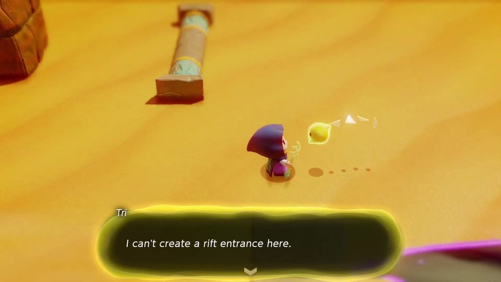 A Rift in the Gerudo Desert - The Legend of Zelda: Echoes of Wisdom Walkthrough 34 Tri tells Zelda she can't create a rift entrance at the Southern Oasis Ruins rift.
