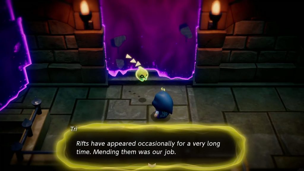 Tri tells Zelda that mending rifts used to be her job beside the rift blocking the stairs