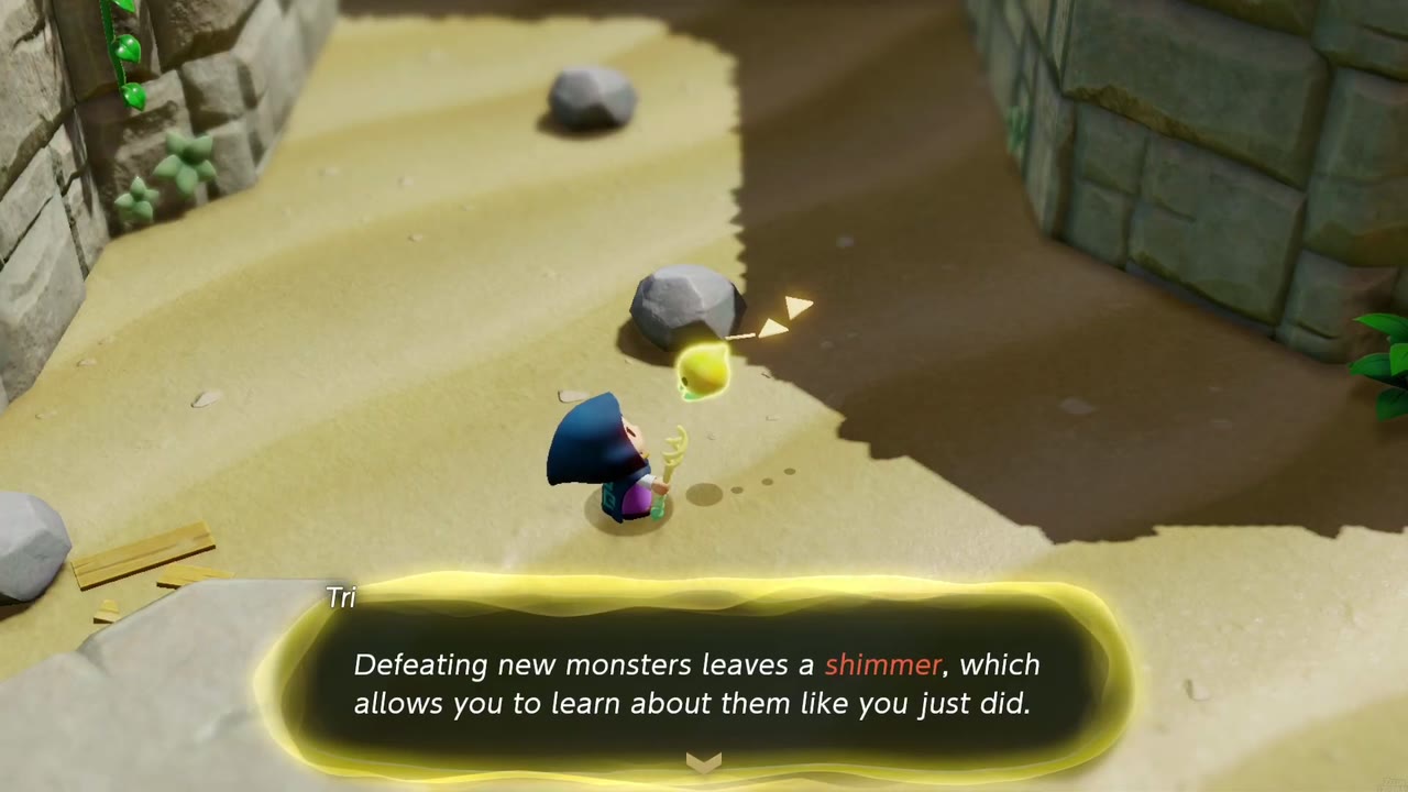 Tri: derrotar novos monstros deixa um brilho que permite aprender sobre eles. Tri: derrotar novos monstros deixa um brilho que permite aprender sobre eles.