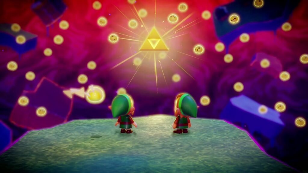 Null's Body: Final Dungeon - The Legend of Zelda: Echoes of Wisdom Walkthrough 59 Zelda and Link watch Tri's friends swirl around the Prime Energy after Null's defeat.
