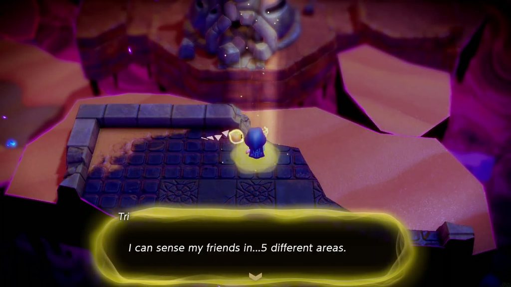 A Rift in the Gerudo Desert - The Legend of Zelda: Echoes of Wisdom Walkthrough 64 Inside the Still World, Tri says she senses her friends in five different areas.