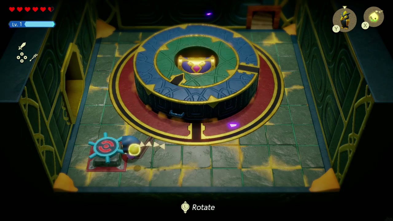 Gerudo Sanctum Dungeon - The Legend of Zelda: Echoes of Wisdom Walkthrough 129 Zelda turns the wheel in the bottom-left corner to rotate the dais rings around the chest.