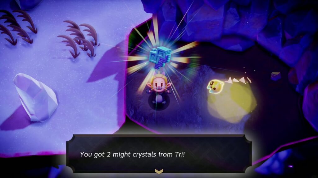 Hebra Mountain: A Rift on Holy Mount Lanayru - The Legend of Zelda: Echoes of Wisdom Walkthrough 44 Zelda holds up the reward for closing the Hebra cave rift: 2 Might Crystals from Tri.