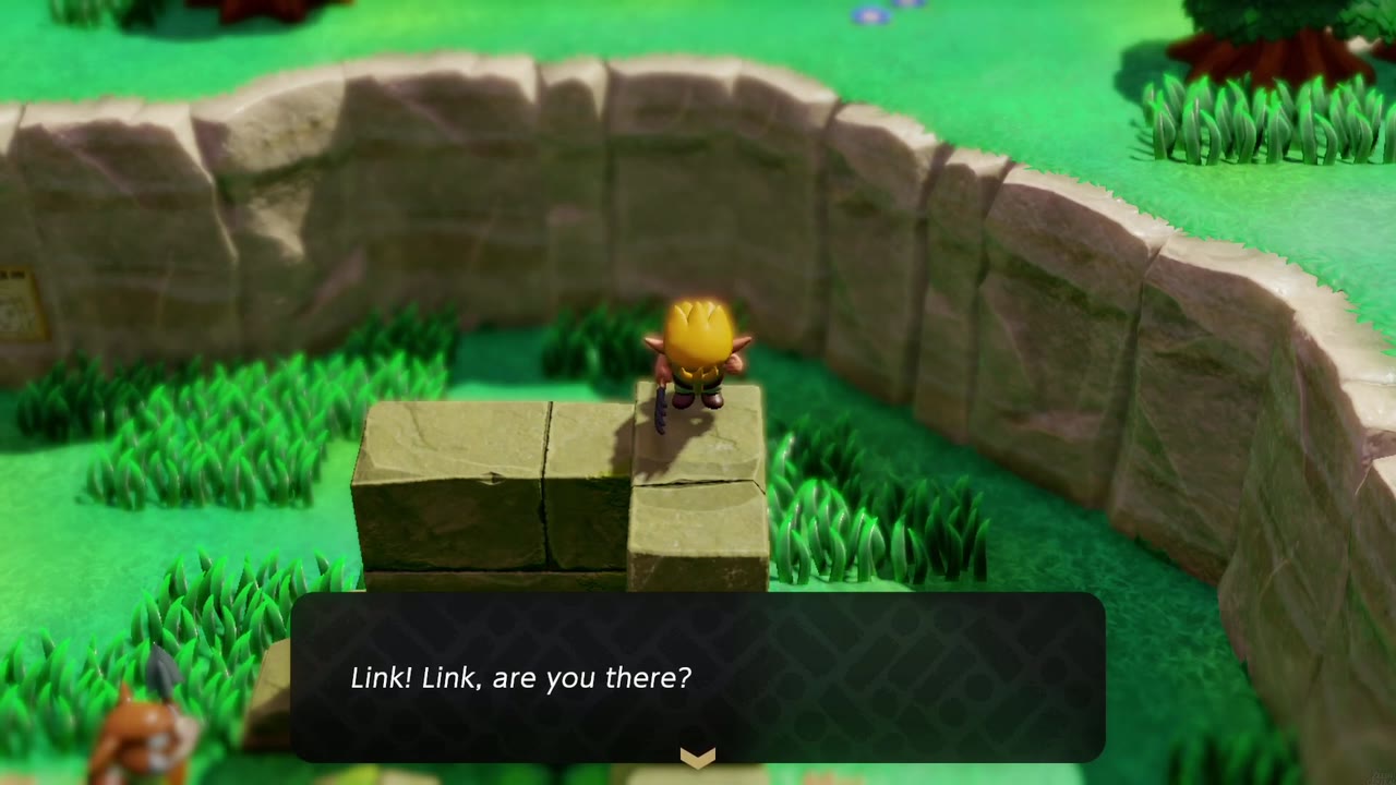 Verley stands on stone blocks in a walled Suthorn Prairie enclosure asking Zelda to fight off monsters. Verley stands on stone blocks in a walled Suthorn Prairie enclosure asking Zelda to fight off monsters.