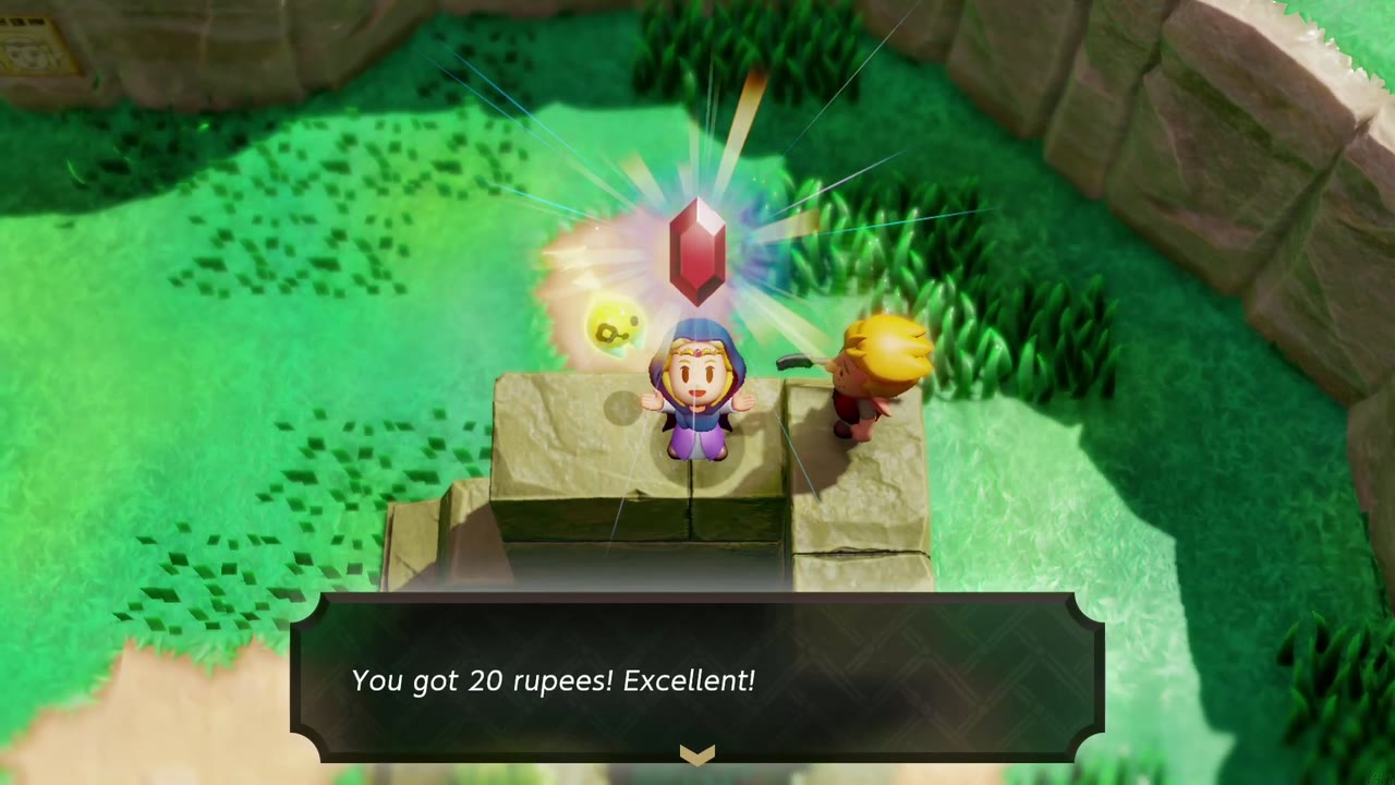 Zelda holds up the 20 Rupees Verley gives her for completing Up a Wall. Zelda holds up the 20 Rupees Verley gives her for completing Up a Wall.
