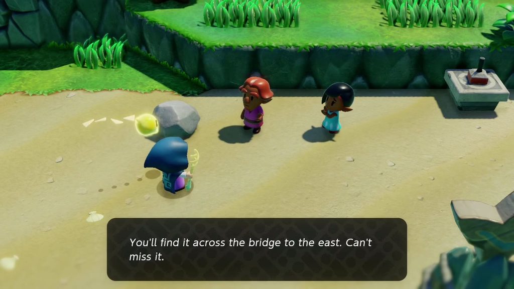 The Jabul Waters Rift - The Legend of Zelda: Echoes of Wisdom Walkthrough 8 Two Seesyde villagers say Lord Jabu-Jabu's Den is across the bridge to the east.