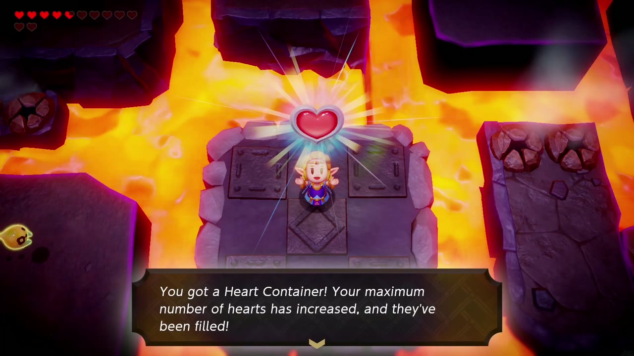 Eldin Temple Dungeon - The Legend of Zelda: Echoes of Wisdom Walkthrough 55 Zelda holds up the Heart Container from the Volvagia arena, with its "You got a Heart Container!" text.