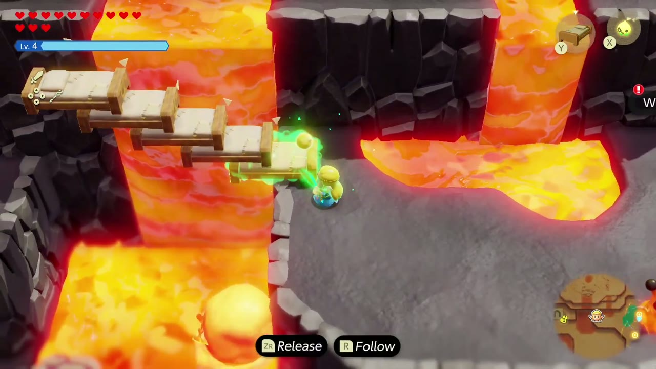 The Fireworks Artist - The Legend of Zelda: Echoes of Wisdom Walkthrough 14 Zelda walks across the line of Old Beds spanning the lavafall.