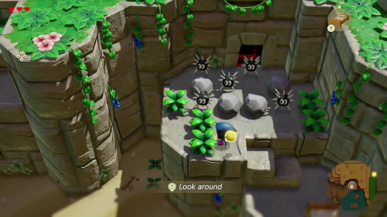 The Mysterious Rifts in Suthorn Forest - The Legend of Zelda: Echoes of Wisdom Walkthrough 33 Zelda enters the walled clearing with Sea Urchins and boulders before the Suthorn Beach cave door