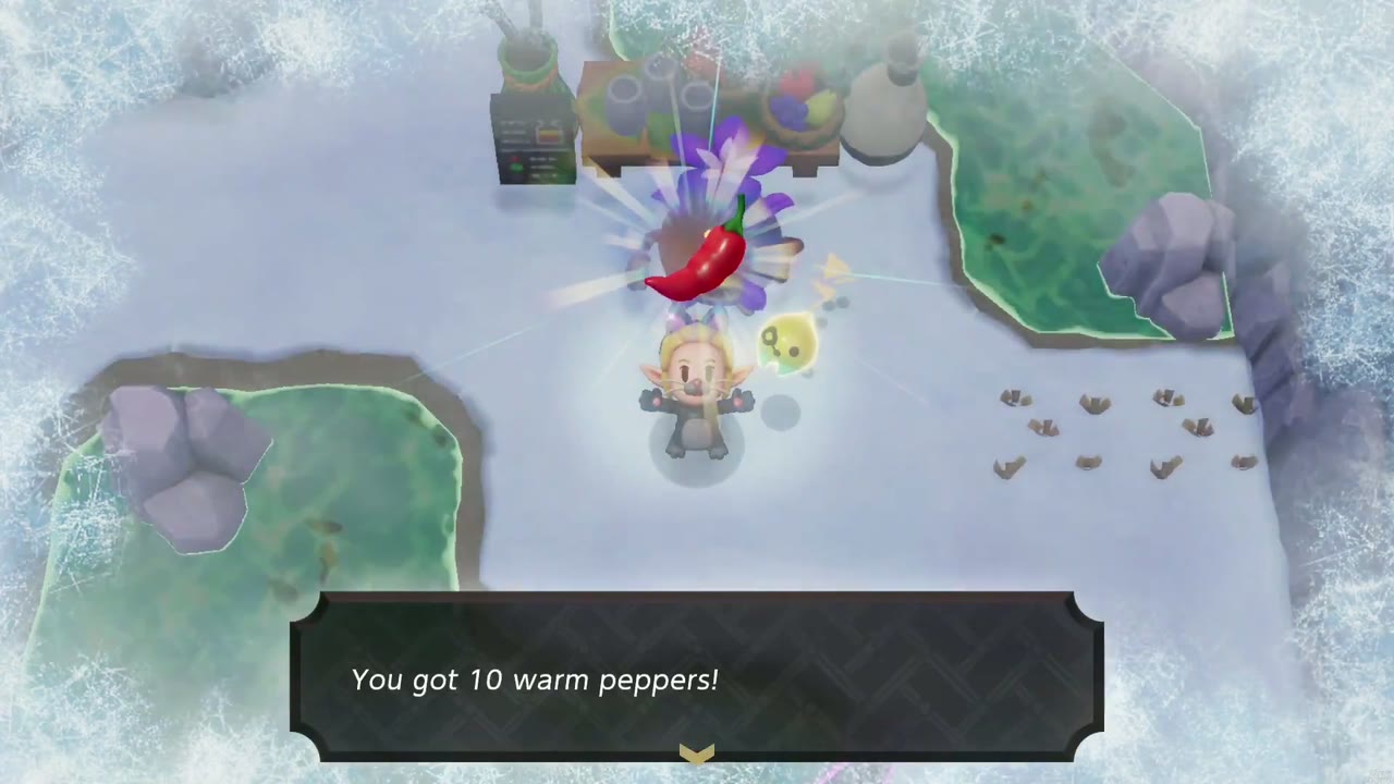 Zelda holds up 10 Warm Peppers, the Business Scrub's reward for a Twisted Pumpkin. Zelda holds up 10 Warm Peppers, the Business Scrub's reward for a Twisted Pumpkin.