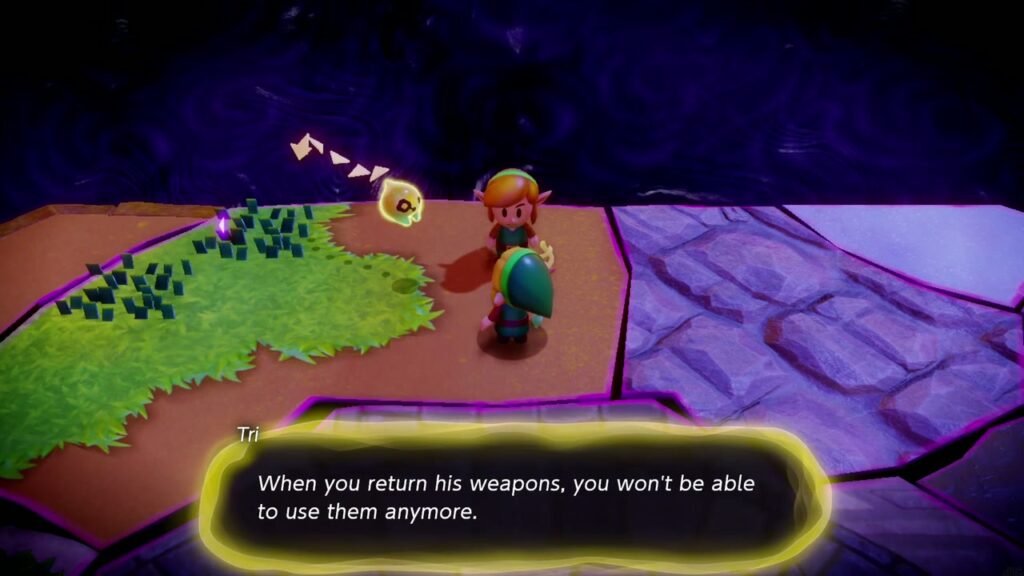 Null's Body: Final Dungeon - The Legend of Zelda: Echoes of Wisdom Walkthrough 2 Tri warns that once Link's weapons are returned, Zelda can't use them anymore, ending Swordfighter Form.