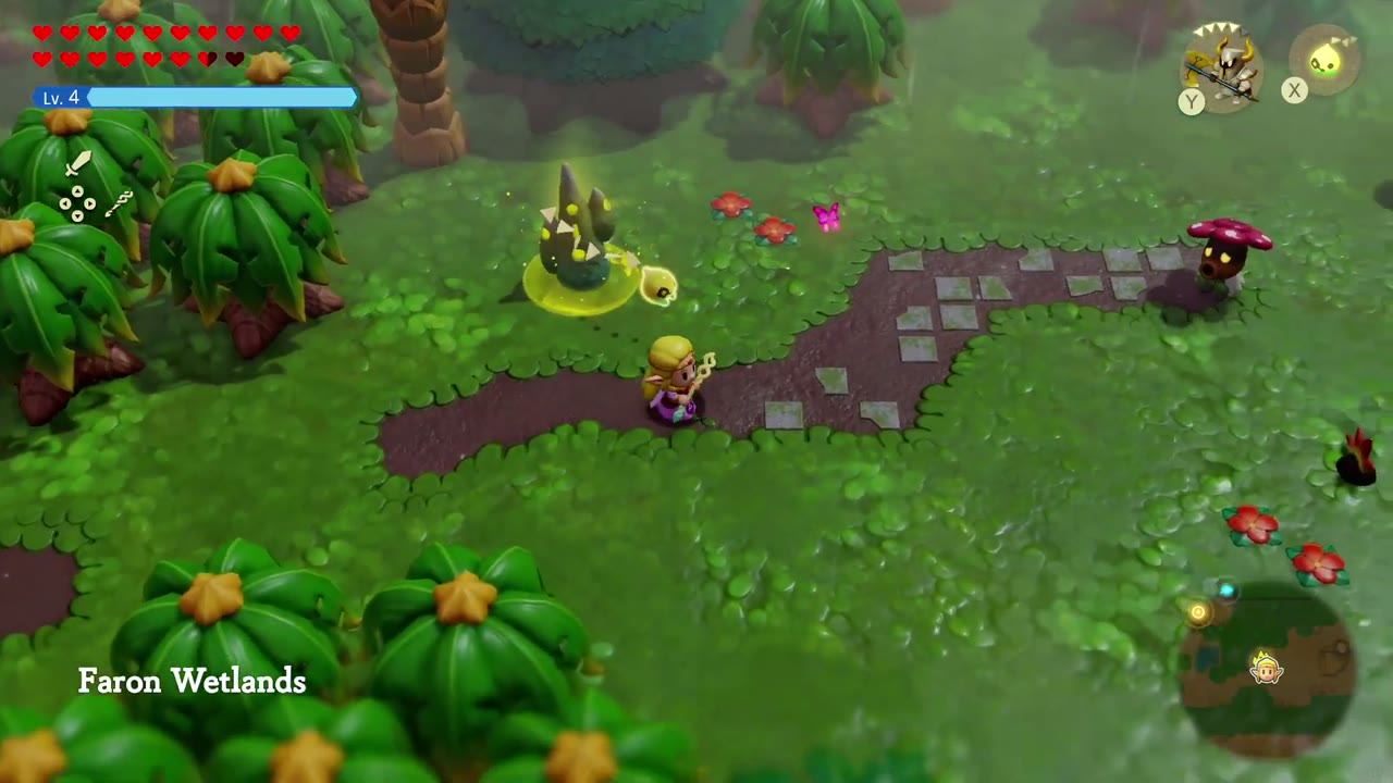 Zelda arrives at a Faron Wetlands waypoint beside a stone path for the final round. Zelda arrives at a Faron Wetlands waypoint beside a stone path for the final round.