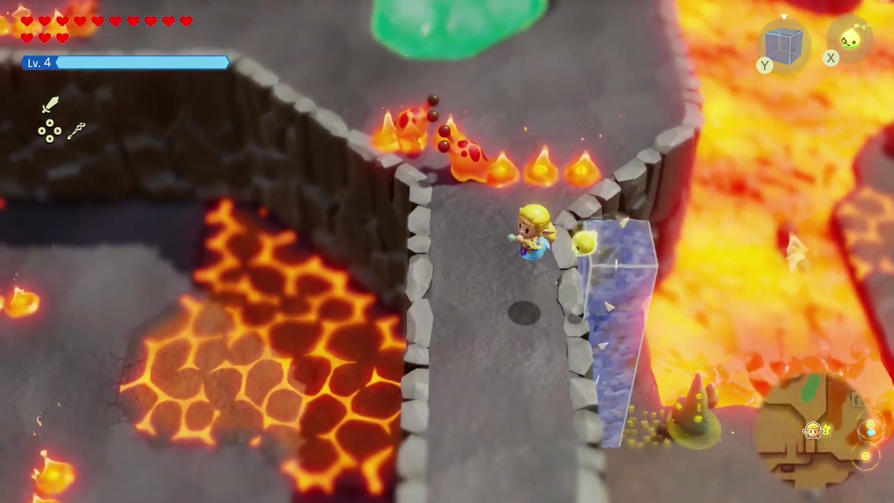 The Fireworks Artist - The Legend of Zelda: Echoes of Wisdom Walkthrough 10 A Water Block stands against the tall stone wall between two lava pools.