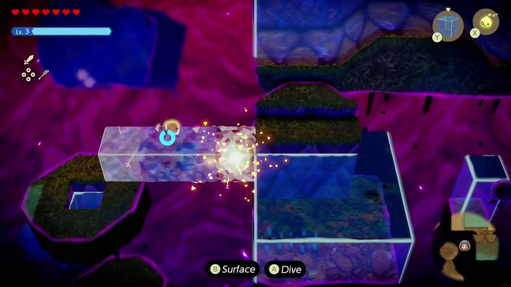 The Jabul Waters Rift - The Legend of Zelda: Echoes of Wisdom Walkthrough 75 Zelda lays a bridge of Water Blocks from a pillar toward the next pool and stone wall.