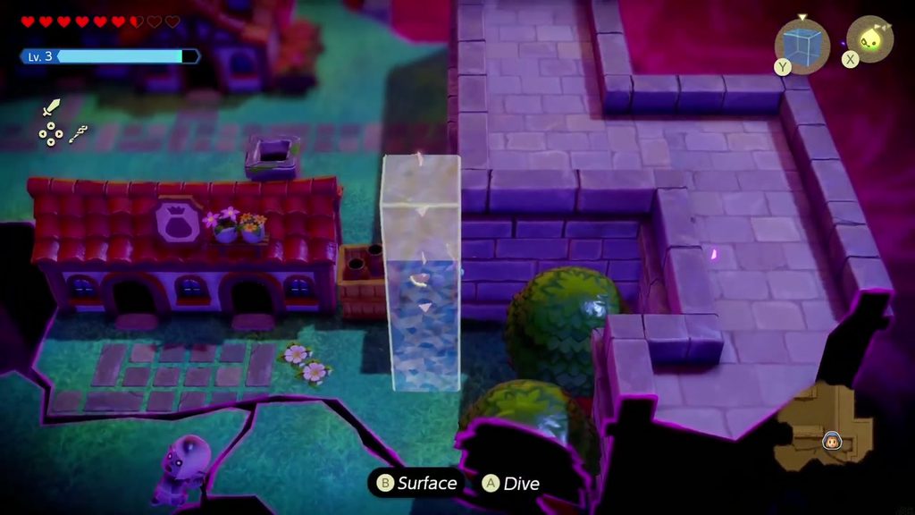 Hyrule Castle: Still Missing - The Legend of Zelda: Echoes of Wisdom Walkthrough 19 Zelda swims up a Water Block placed against the Castle Town wall to get onto the rooftops.
