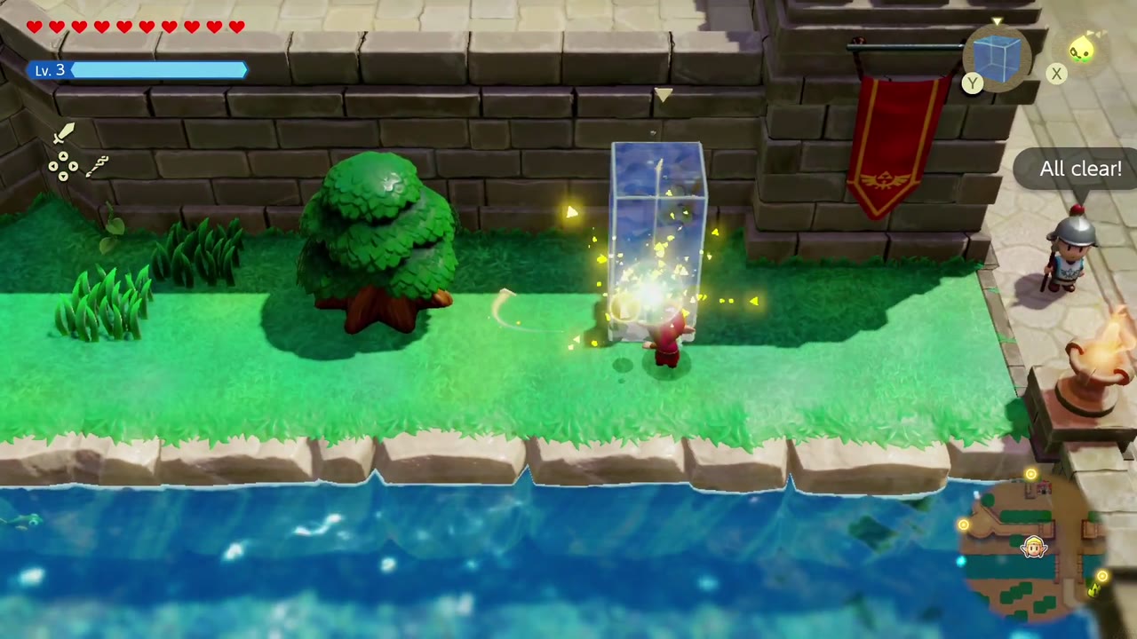 Hyrule Castle: Still Missing - The Legend of Zelda: Echoes of Wisdom Walkthrough 128 Zelda summons a Water Block against Castle Town's outer wall to climb up onto the wall walk.