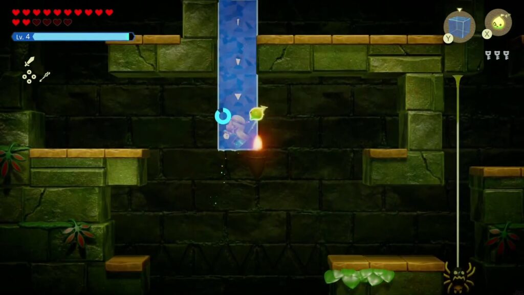 Faron Temple Dungeon - The Legend of Zelda: Echoes of Wisdom Walkthrough 44 Zelda swims up a column of Water Blocks to the next ledge, a spider hanging nearby.