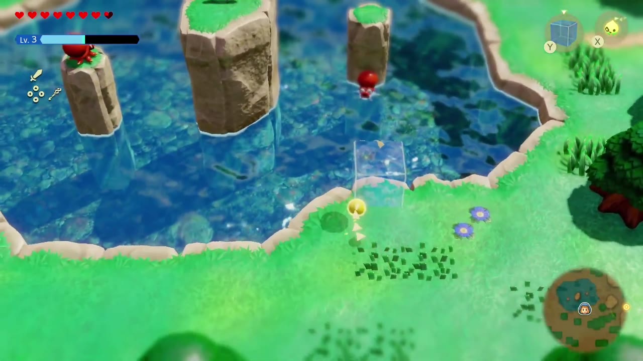 Hyrule Castle: Still Missing - The Legend of Zelda: Echoes of Wisdom Walkthrough 141 Zelda drops a Water Block into the pond to start climbing toward the pillars.