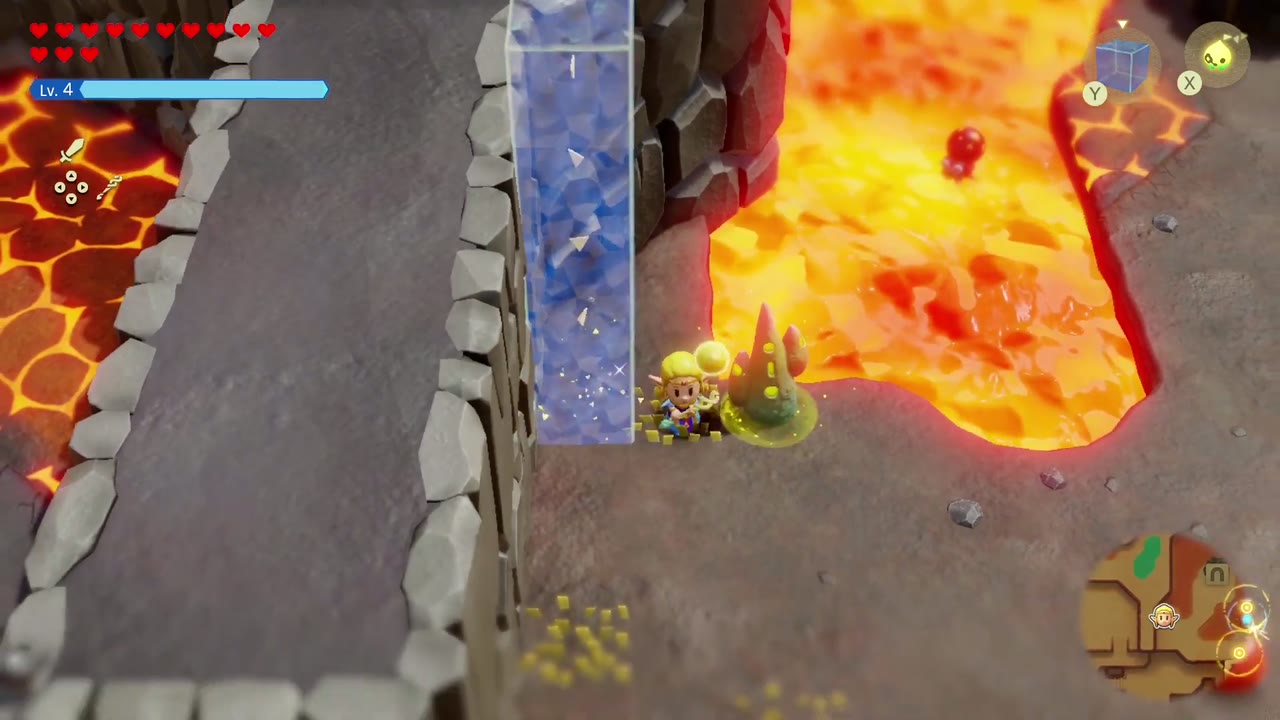 The Fireworks Artist - The Legend of Zelda: Echoes of Wisdom Walkthrough 9 Zelda climbs a Water Block to reach a higher ledge among the lava fields.