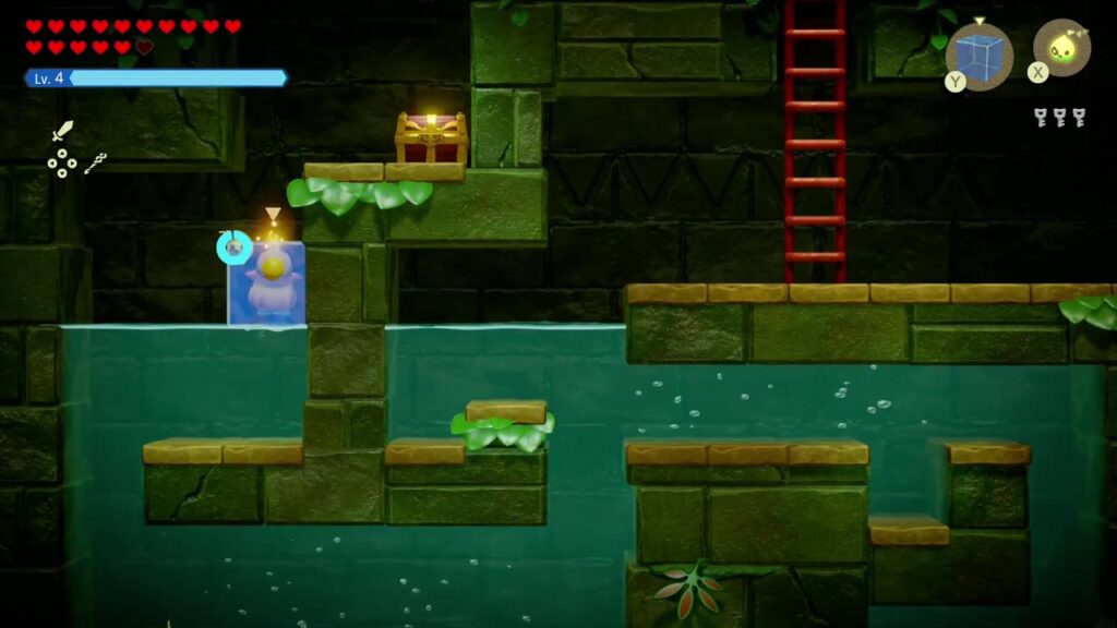 Faron Temple Dungeon - The Legend of Zelda: Echoes of Wisdom Walkthrough 54 Zelda places a Water Block below the high ledge so she can swim up to the chest.