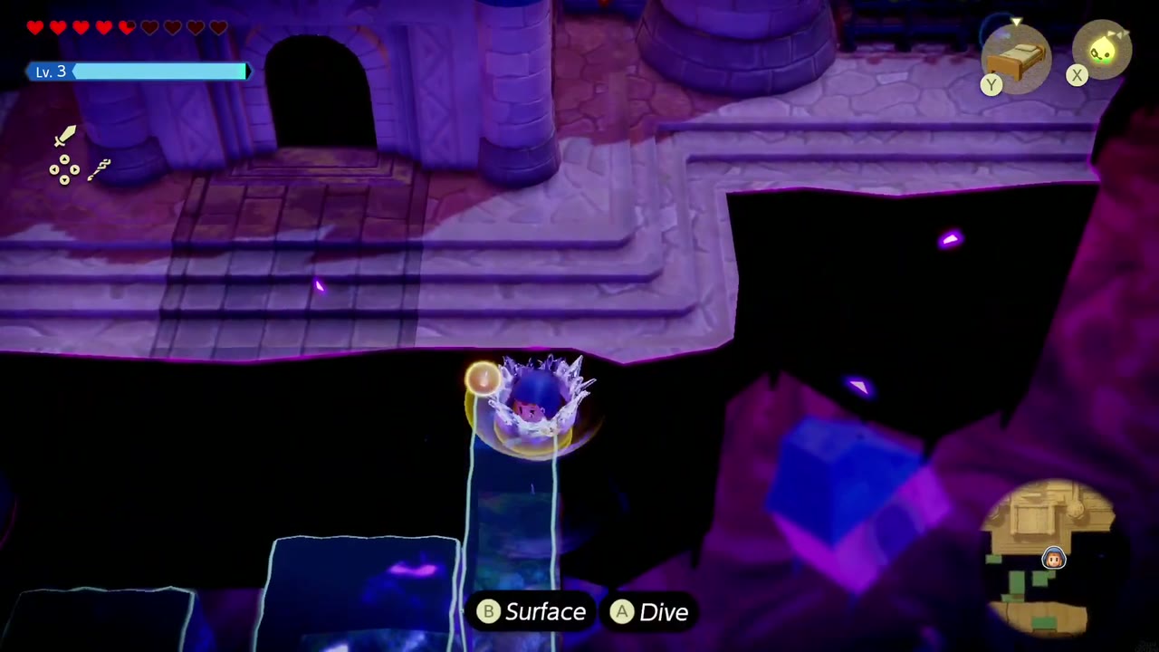 Hyrule Castle: Still Missing - The Legend of Zelda: Echoes of Wisdom Walkthrough 31 A column of Water Blocks lets Zelda swim up to the castle grounds below the front steps.
