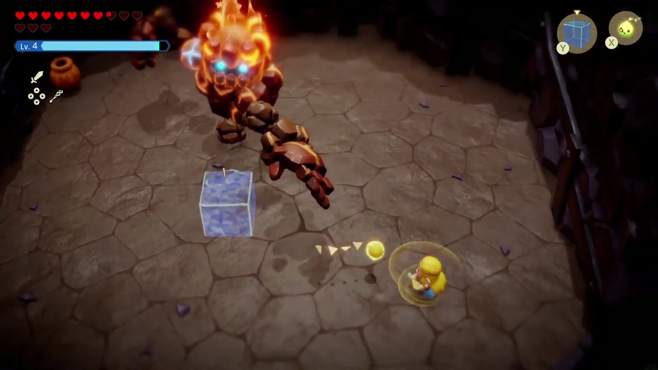 A Mountainous Mystery - The Legend of Zelda: Echoes of Wisdom Walkthrough 30 Zelda places a Water Block in the flame giant's path.
