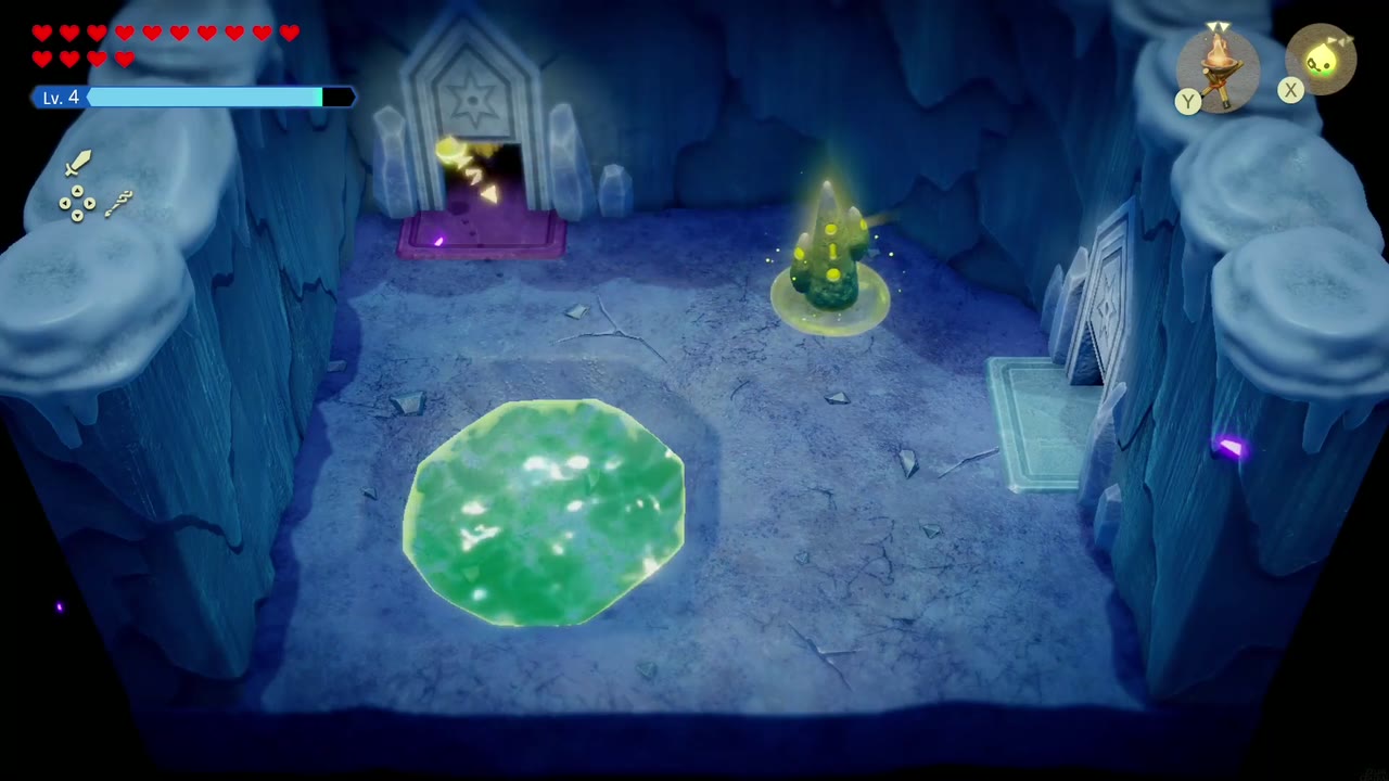 Lanayru Temple Dungeon - The Legend of Zelda: Echoes of Wisdom Walkthrough 38 The Waypoint statue glows after activation; the miniboss door is at the top left.