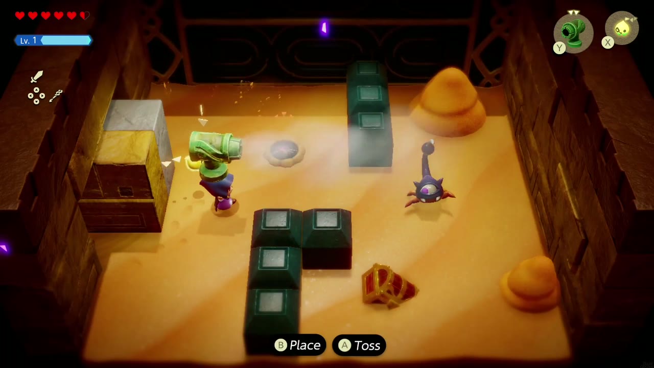 Gerudo Sanctum Dungeon - The Legend of Zelda: Echoes of Wisdom Walkthrough 52 Zelda's Wind Cannon echo blows the sand mounds away in the Gerudo Sanctum.