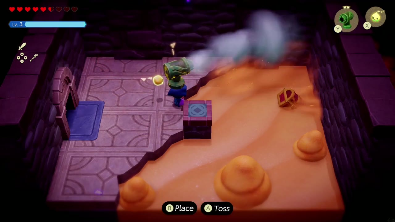 Hyrule Castle: Still Missing - The Legend of Zelda: Echoes of Wisdom Walkthrough 78 A Wind Cannon echo blows the sand piles away in the sand room east of the walkways.