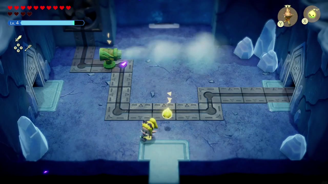 Lanayru Temple Dungeon - The Legend of Zelda: Echoes of Wisdom Walkthrough 3 A Wind Cannon echo sits on the floor track in the first fan room, blowing a gust across the floor.
