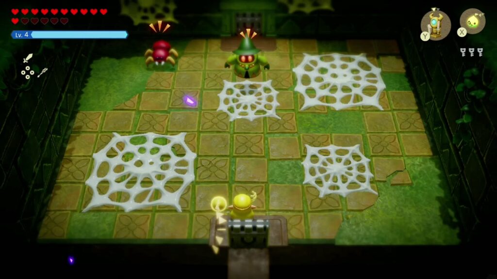 Faron Temple Dungeon - The Legend of Zelda: Echoes of Wisdom Walkthrough 48 A Wizzrobe and a Strandtula wait in the webbed arena room beyond the switch room.