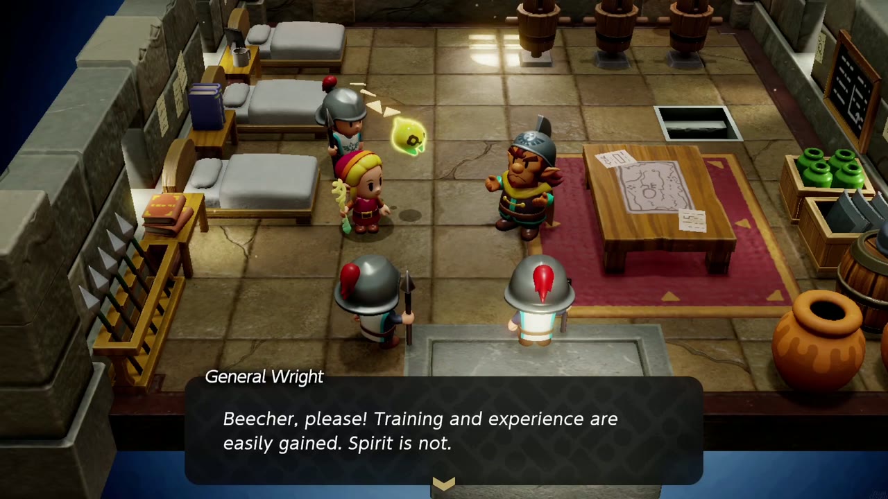 One Soldier Too Many - The Legend of Zelda: Echoes of Wisdom Walkthrough 25 General Wright tells Beecher that training is easily gained but spirit is not.