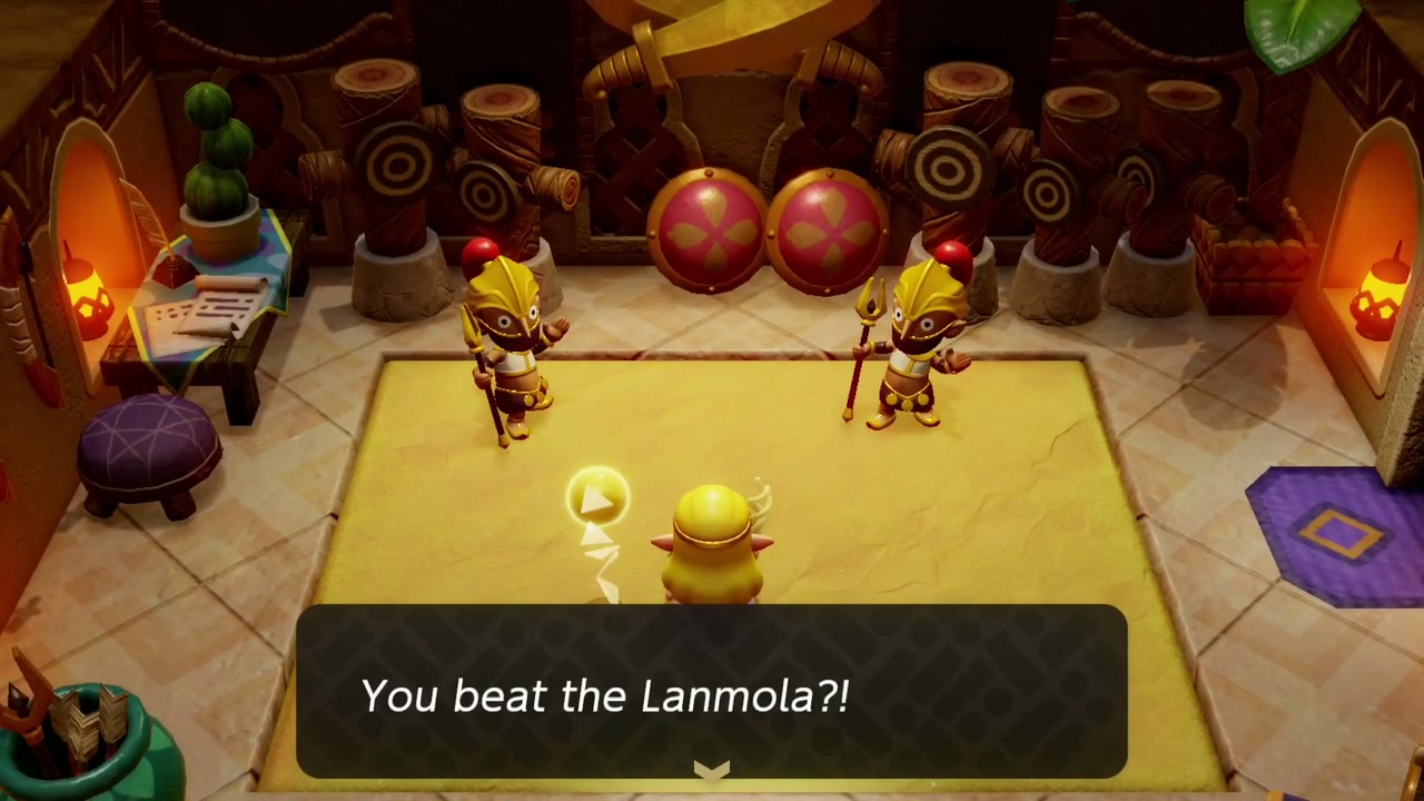 A training-room soldier gasps "You beat the Lanmola?!" when Zelda returns. A training-room soldier gasps "You beat the Lanmola?!" when Zelda returns.