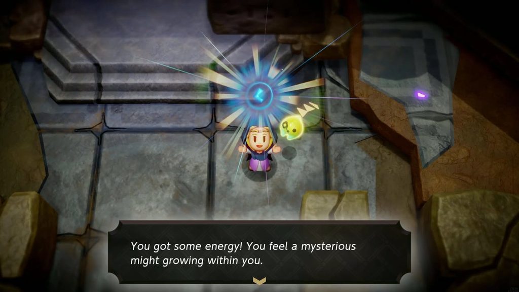 Zelda receives energy overhead with the text You got some energy, unlocking Swordfighter Form