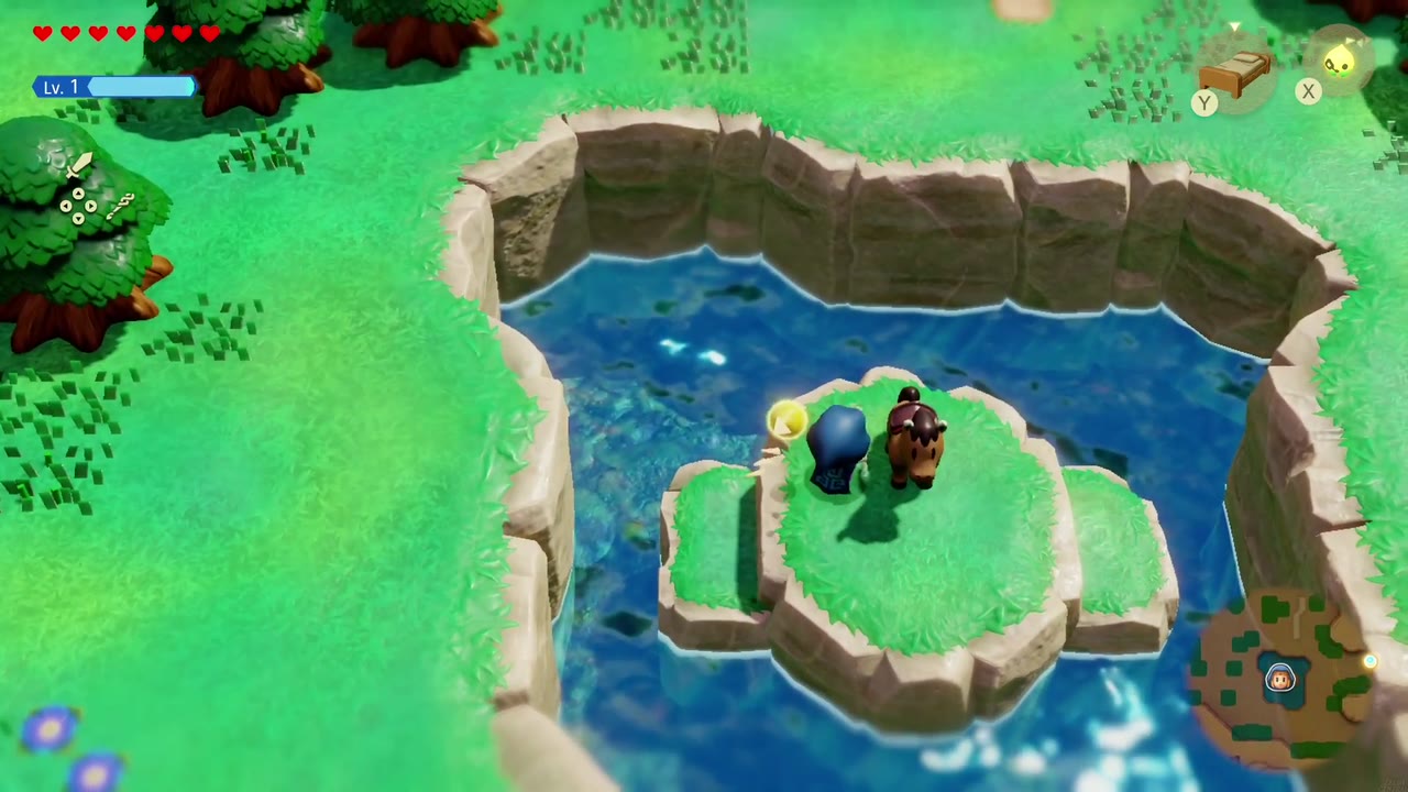 Runaway Horse - The Legend of Zelda: Echoes of Wisdom Walkthrough 10 Zelda climbs onto the pond island next to the stranded horse.