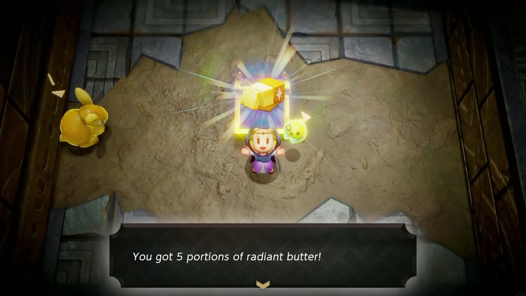 Zelda holds up 5 portions of Radiant Butter from the sand-room chest in the Suthorn Ruins