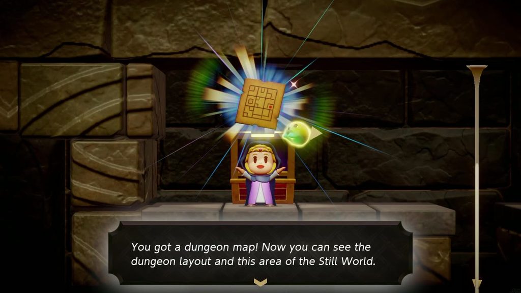 Zelda holds up the Dungeon Map with its You got a dungeon map text box