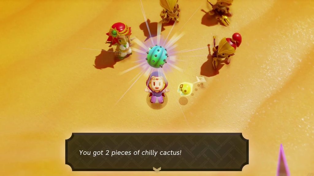 A Rift in the Gerudo Desert - The Legend of Zelda: Echoes of Wisdom Walkthrough 38 Zelda holds up the 2 pieces of chilly cactus Dohna hands her for the smoothie.