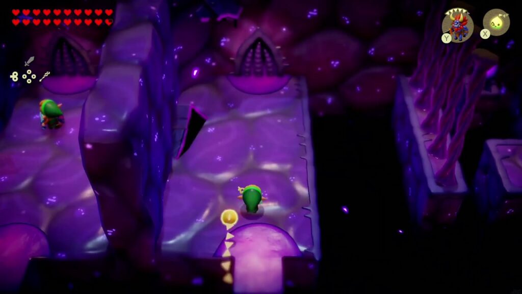 Null's Body: Final Dungeon - The Legend of Zelda: Echoes of Wisdom Walkthrough 12 Zelda and Link on separate walled paths in Null's Body after splitting at the tentacle gate.