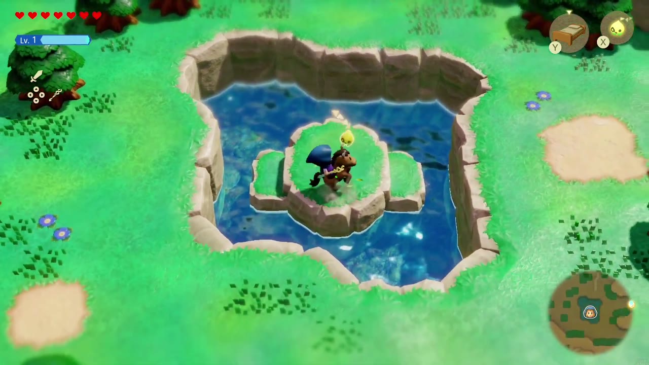 Runaway Horse - The Legend of Zelda: Echoes of Wisdom Walkthrough 11 Zelda rides the stranded horse on the small island in the middle of the pond.