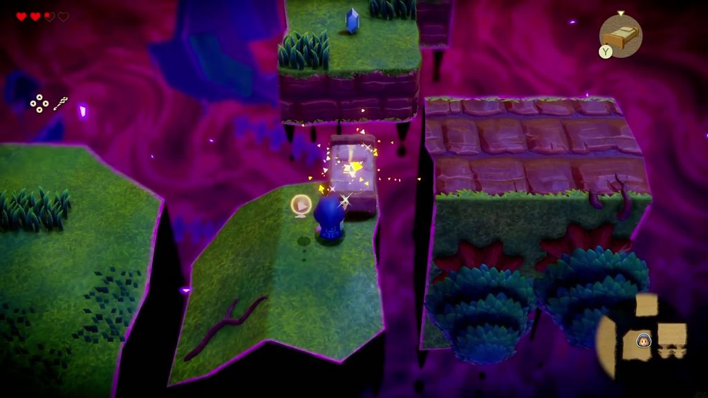 The Mysterious Rifts in Suthorn Forest - The Legend of Zelda: Echoes of Wisdom Walkthrough 24 Zelda summons an Old Bed echo across a gap between floating islands in the Stilled Suthorn Forest
